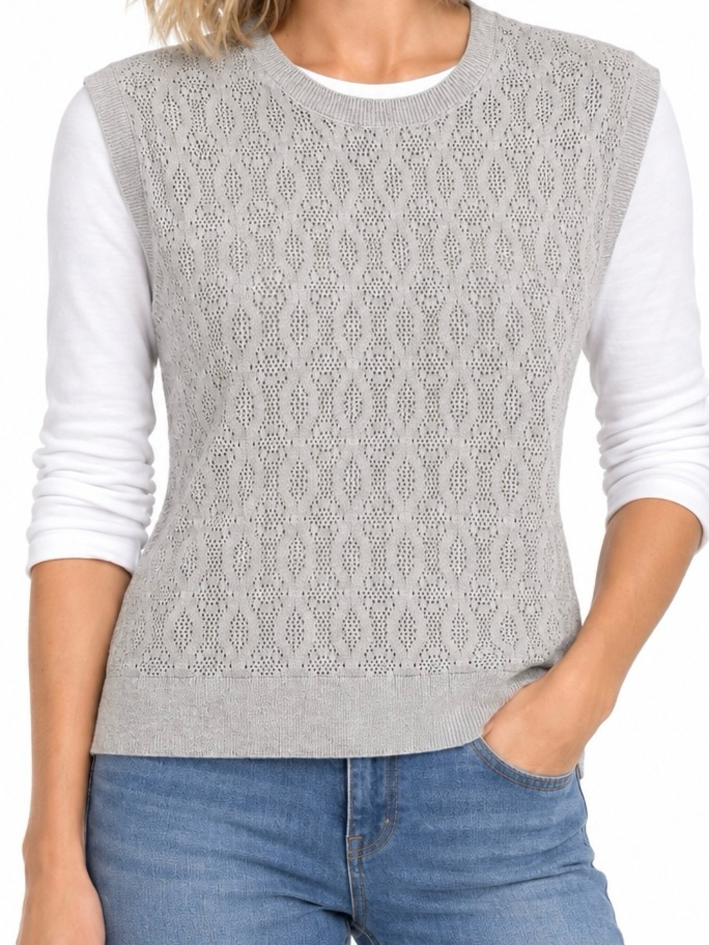 Banana Republic Light Gray Open-Knit Vest Sweater-SWEATER ONLY!-sz S